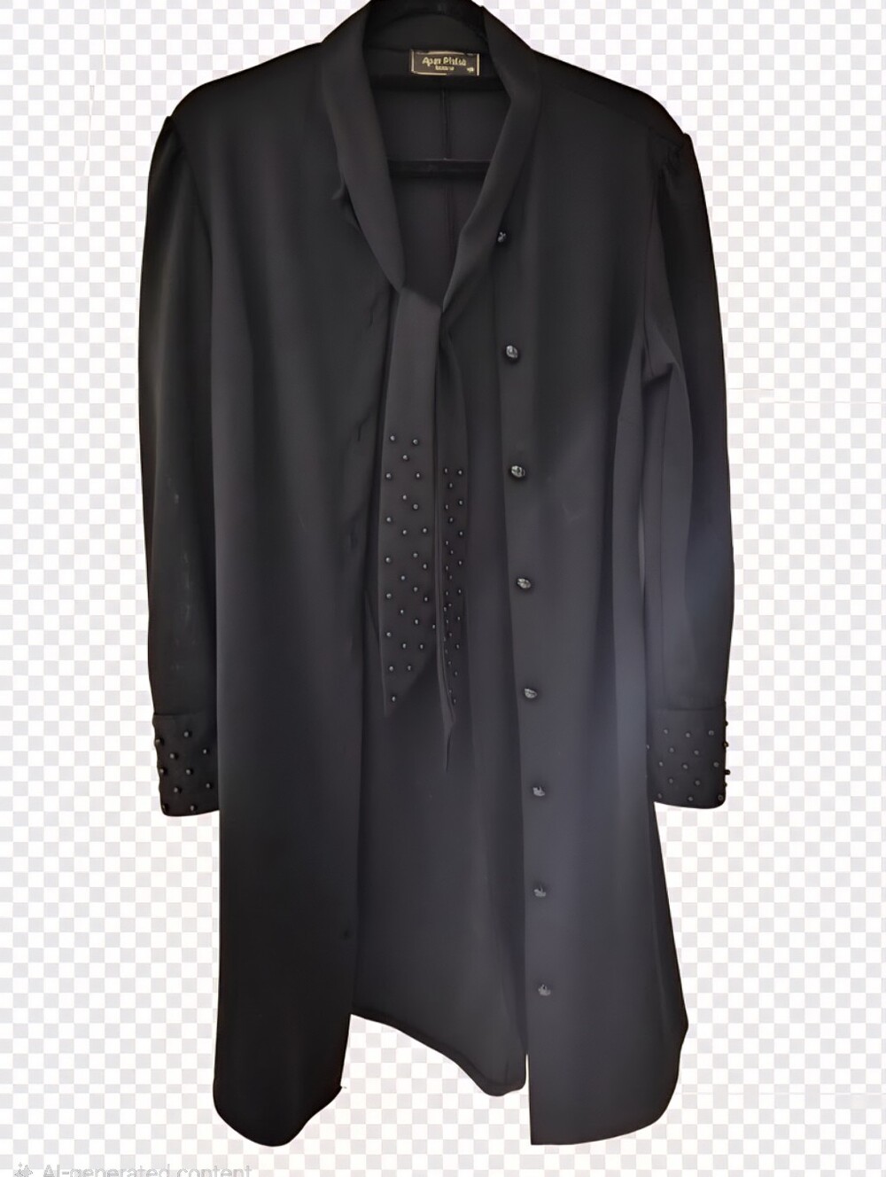 Ayse Melek Tasarum Black Longline Blazer with Studded Cuffs and Neck Tie